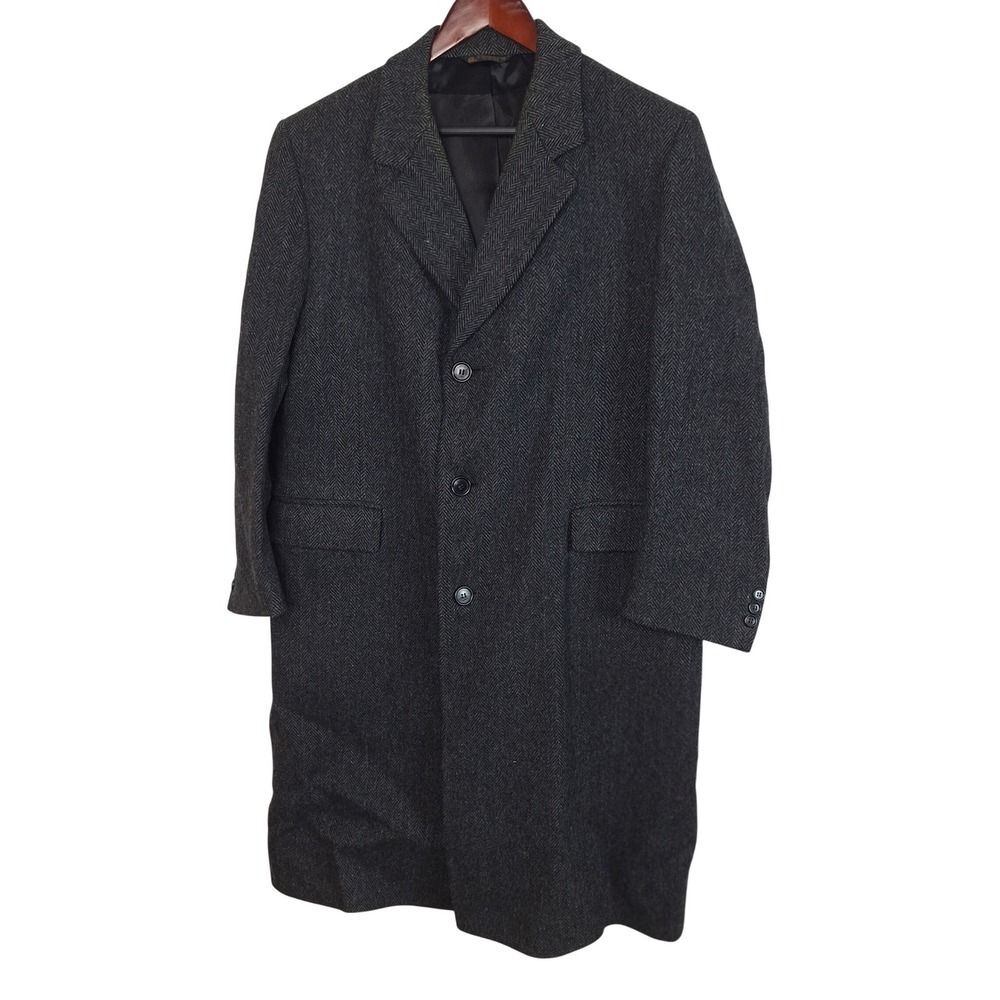 Barneys New York Alpaca Wool Herringbone Men's Overcoat Charcoal Size 38